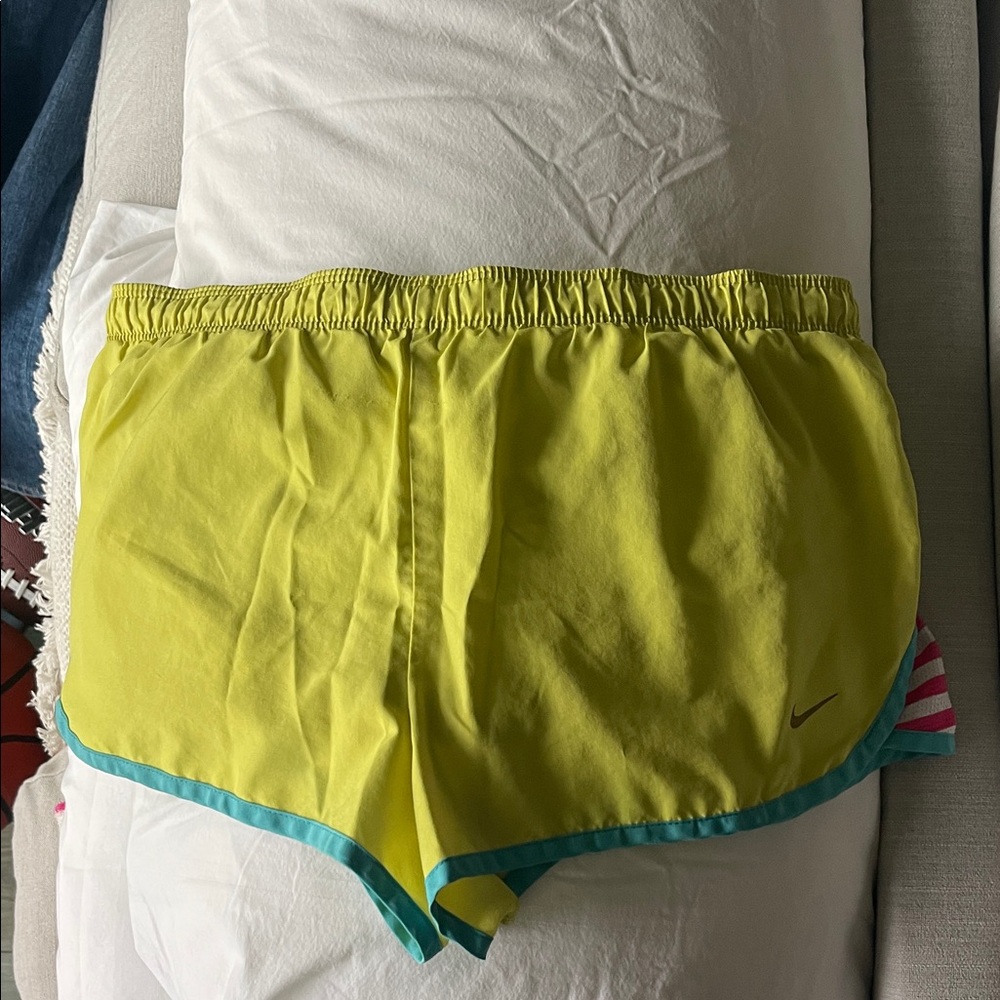 Nike Lime Green Shorts with Teal and Pink Accents